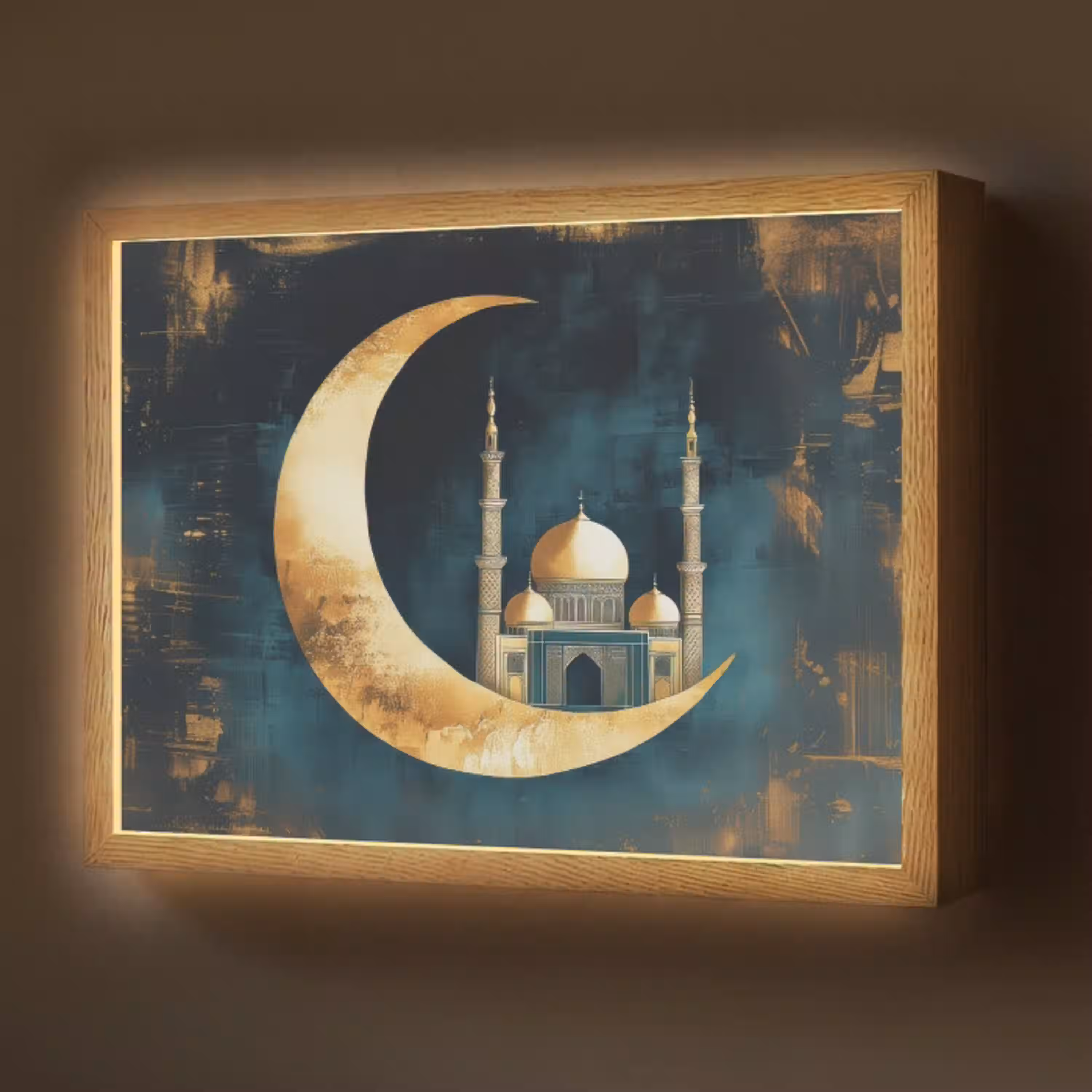 Moskee - Halve maan - Goud - Ramadan - Islamitische Light Box met batterij (Wandlamp) middel -z3d_website