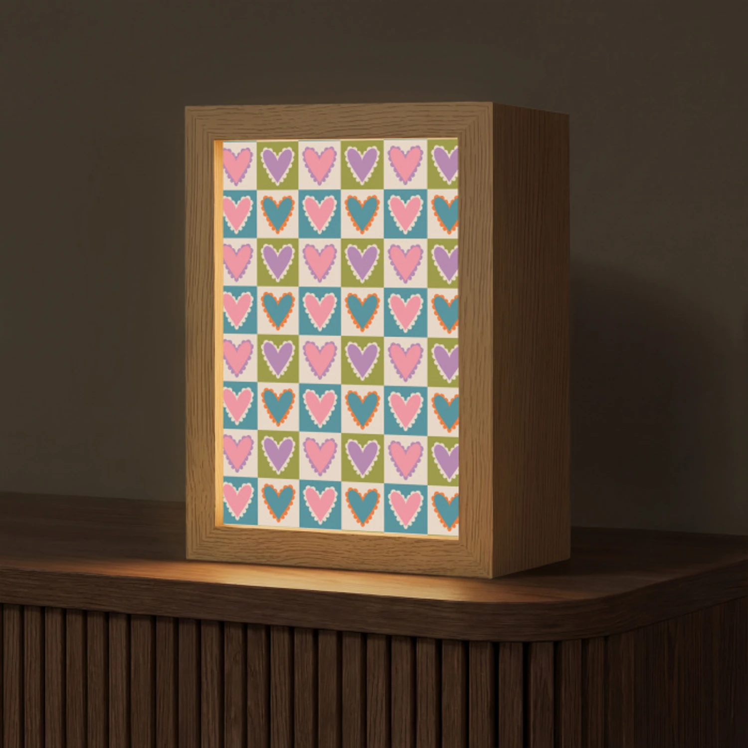Retro - Kleuren - Patroon - Hartjes Light Box met kabel (Tafellamp) klein 925 -z3d_website
