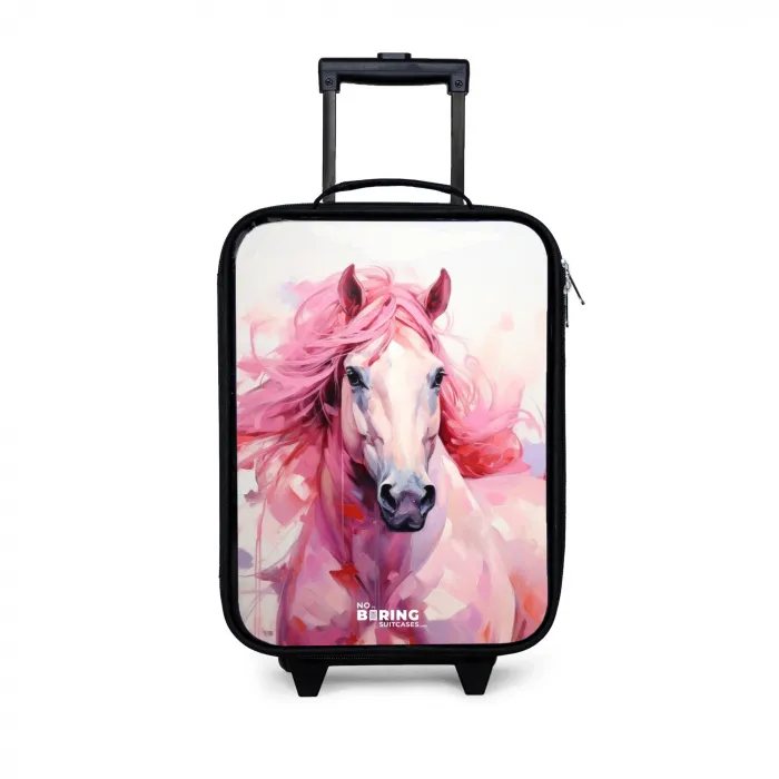 Paard in roze pastel tinten Kinderkoffer - Zwart klein -3d