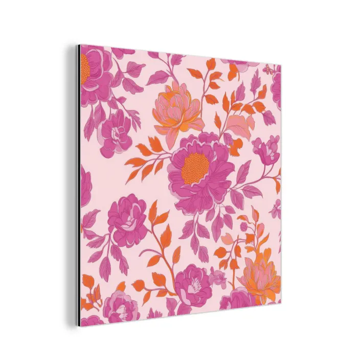 Bloemenpatroon - Roze - Oranje - Bloemen aluminium wit klein -3d