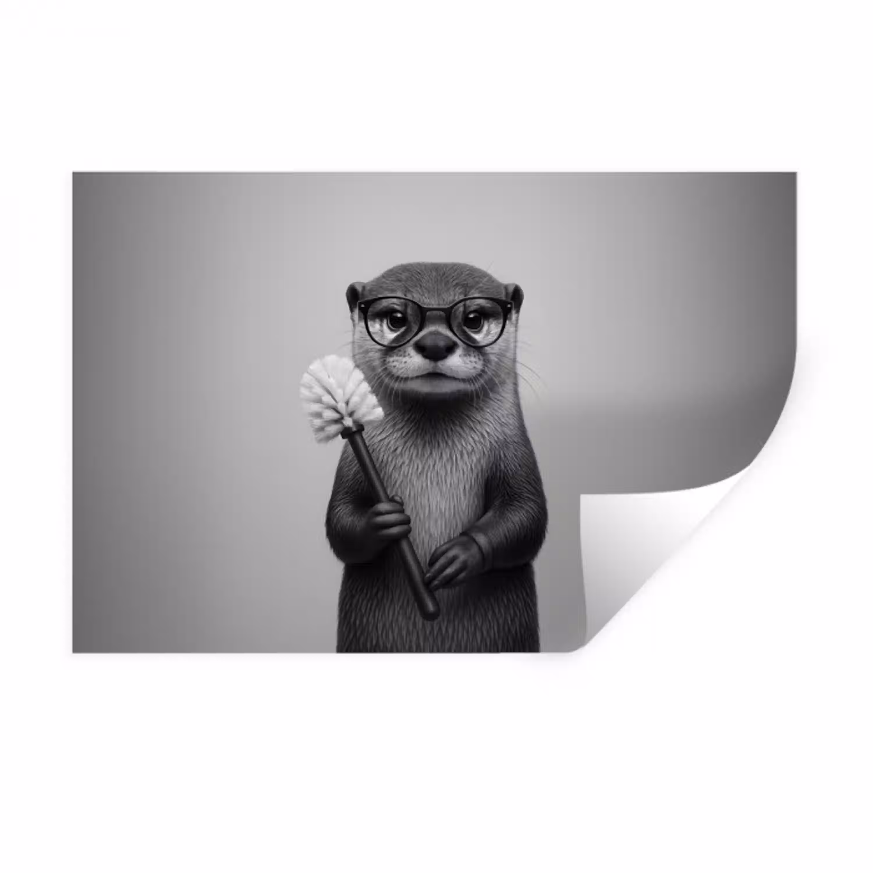 Otter - Wc-borstel - Bril - Zwart - Wit Muursticker klein -3d