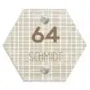Beige raster - Modern Naambord Hexagon klein -3d