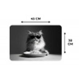 Langharige kat - Zonnebril - Spaghetti - Humor - Zwart - wit Placemat vinyl groot -specs