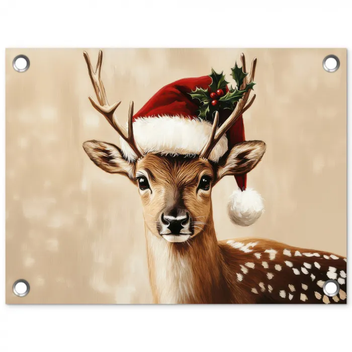 Kerst - Hert - Gewei - Rood tuinposter los doek klein -3d