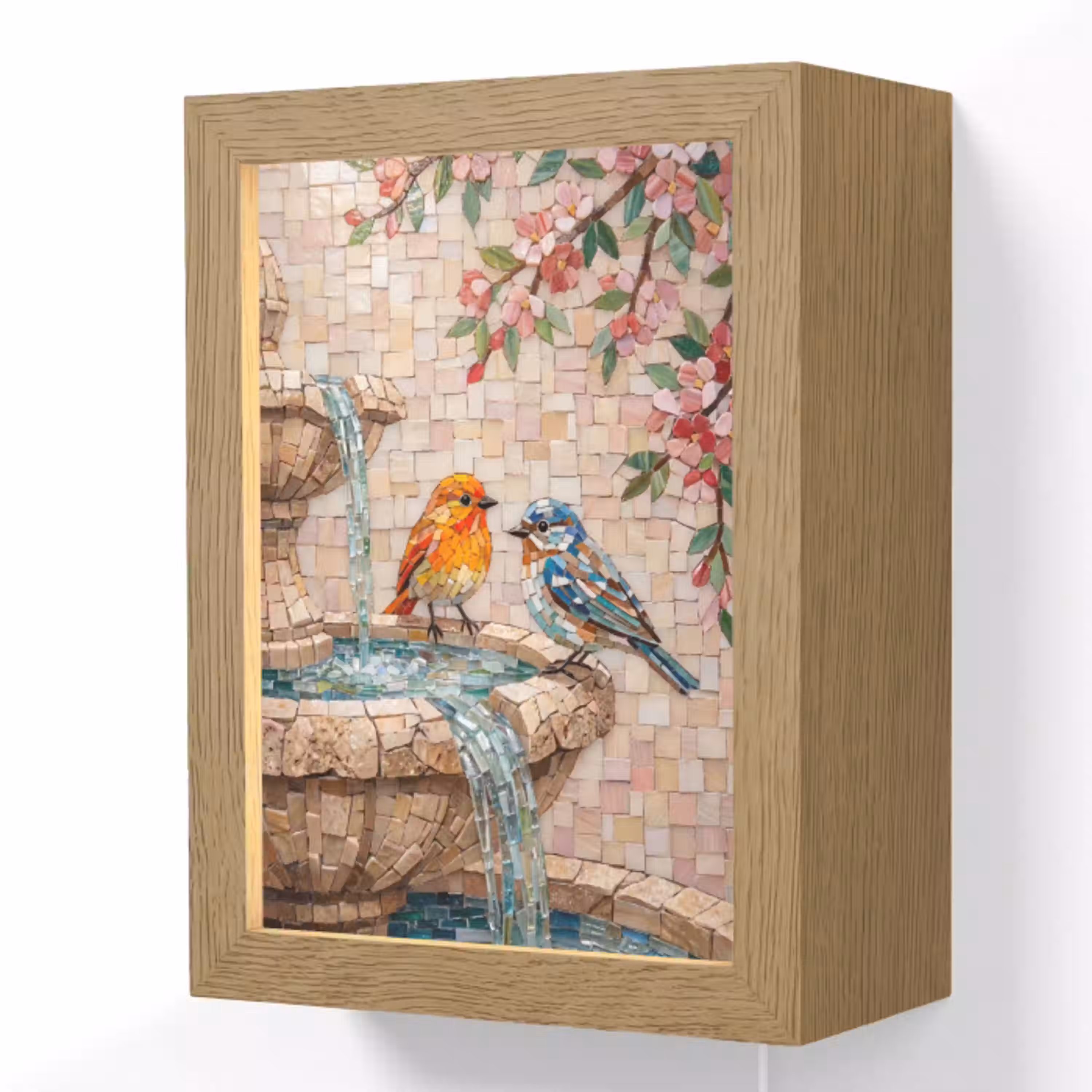 Vogel - fontein - mozaiek - kleurrijk - dieren Light Box met kabel (Wandlamp) klein -3d