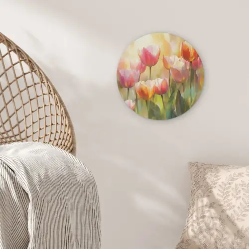 Tulpen - Sprookjesachtig - Kleurrijk Akoestische PET Vilt - Rond klein -sfeer4