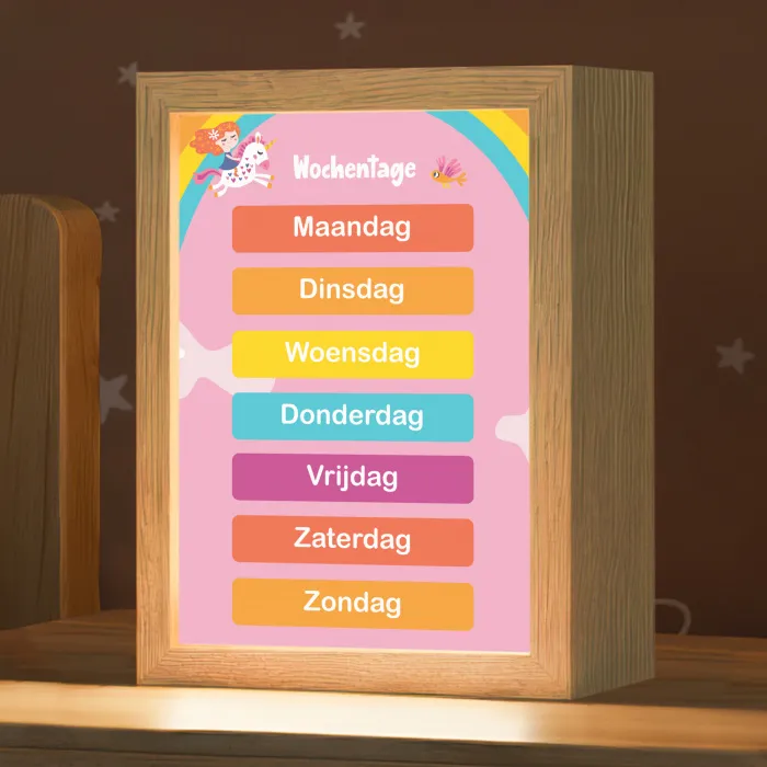 Educatief - Dagen van de week - Eenhoorn - Leren - Meisjes Light Box met kabel klein -zzz_3d_website