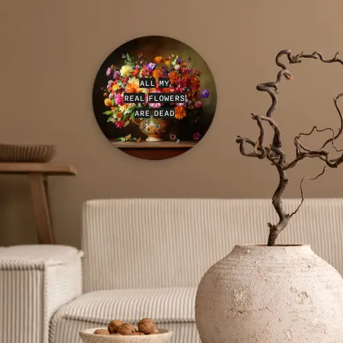 Kleur - Bloemen - Vintage - Bloemenvaas Wandcirkel kunststof plaat 5mm dik klein -sfeer1