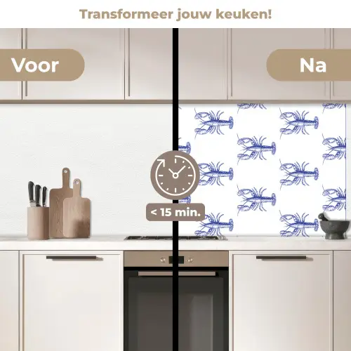 Kreeften - Patroon - Blauw - Wit keuken achterwand 2 middel -voor-na2_NL