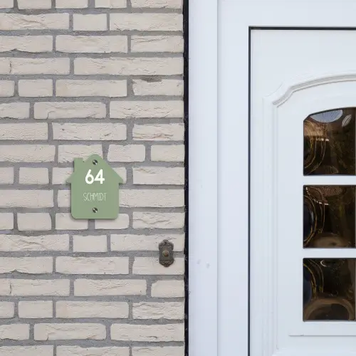 Effen olijfgroen - Modern Naambord Huisje klein -sfeer1
