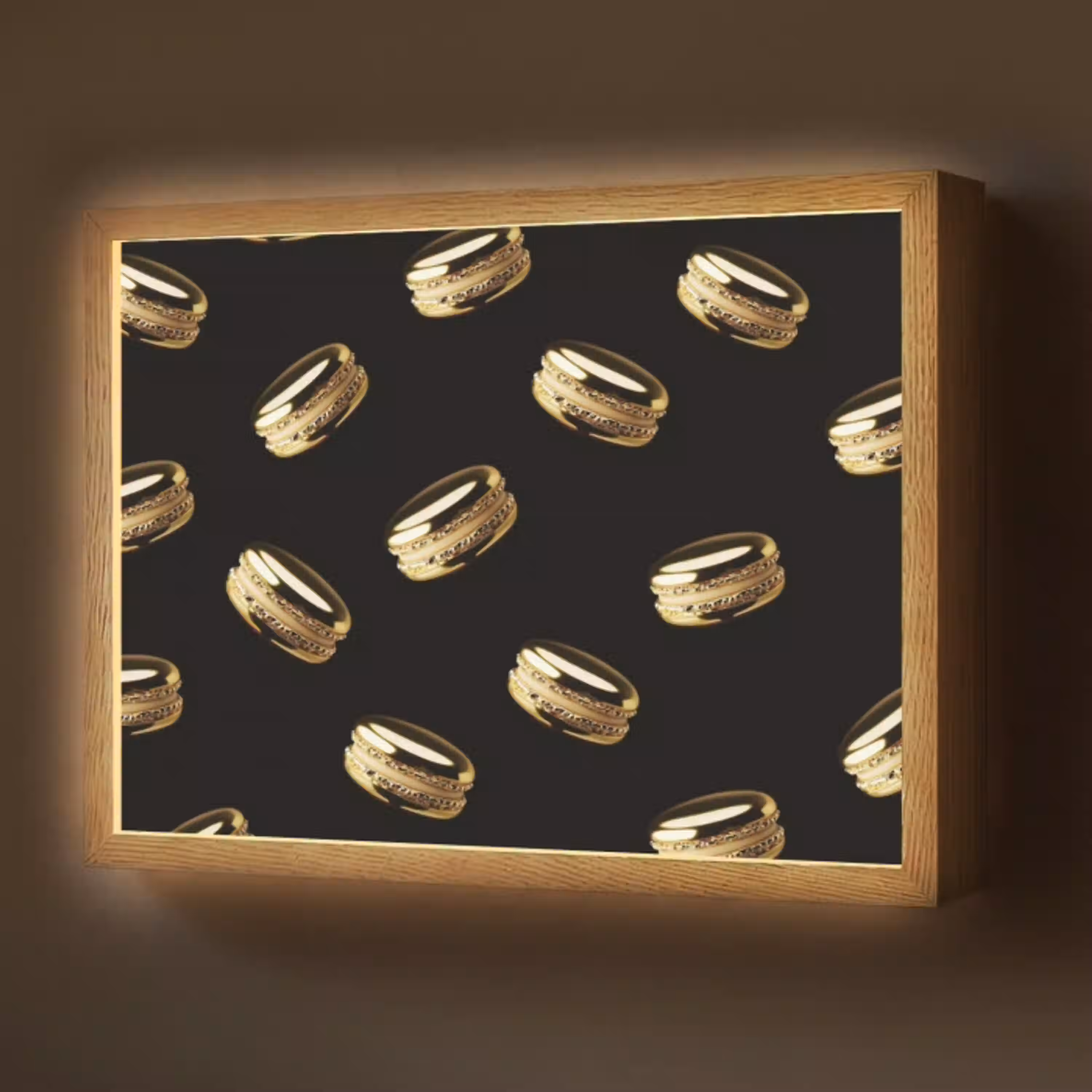 Macarons - Patroon - Goud - Zwart Light Box met batterij (Wandlamp) middel -z3d_website