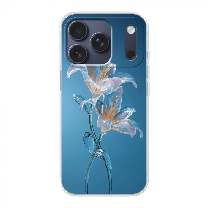 Lelies - Blauw - Glazen Telefoonhoesje iPhone 17 Pro klein -3d