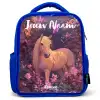 Paard - Bloemen - Paars - Vlinder Kinderrugzak - Blauw middel -3d