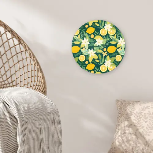 Groen - Bloemen - Citroenpartjes Wandcirkel plexiglas klein 852 -sfeer5