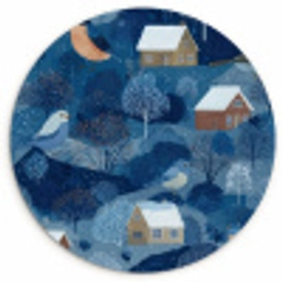 Huisjes - Vogels - Sneeuw - Winter - Blauw Wandcirkel kunststof plaat 5mm dik klein 188 -3d