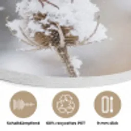 Roodborstje - Gedroogde bloem - Sneeuw - Winter - Vertederend Akoestische PET Vilt - Rond klein -closeup_DE