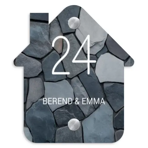 Donkergrijze stenen - Klassiek Naambord Huisje klein -3d