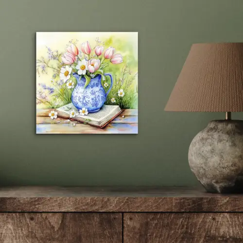Vaas - Delftsblauw - Madeliefjes aluminium wit klein -sfeer2