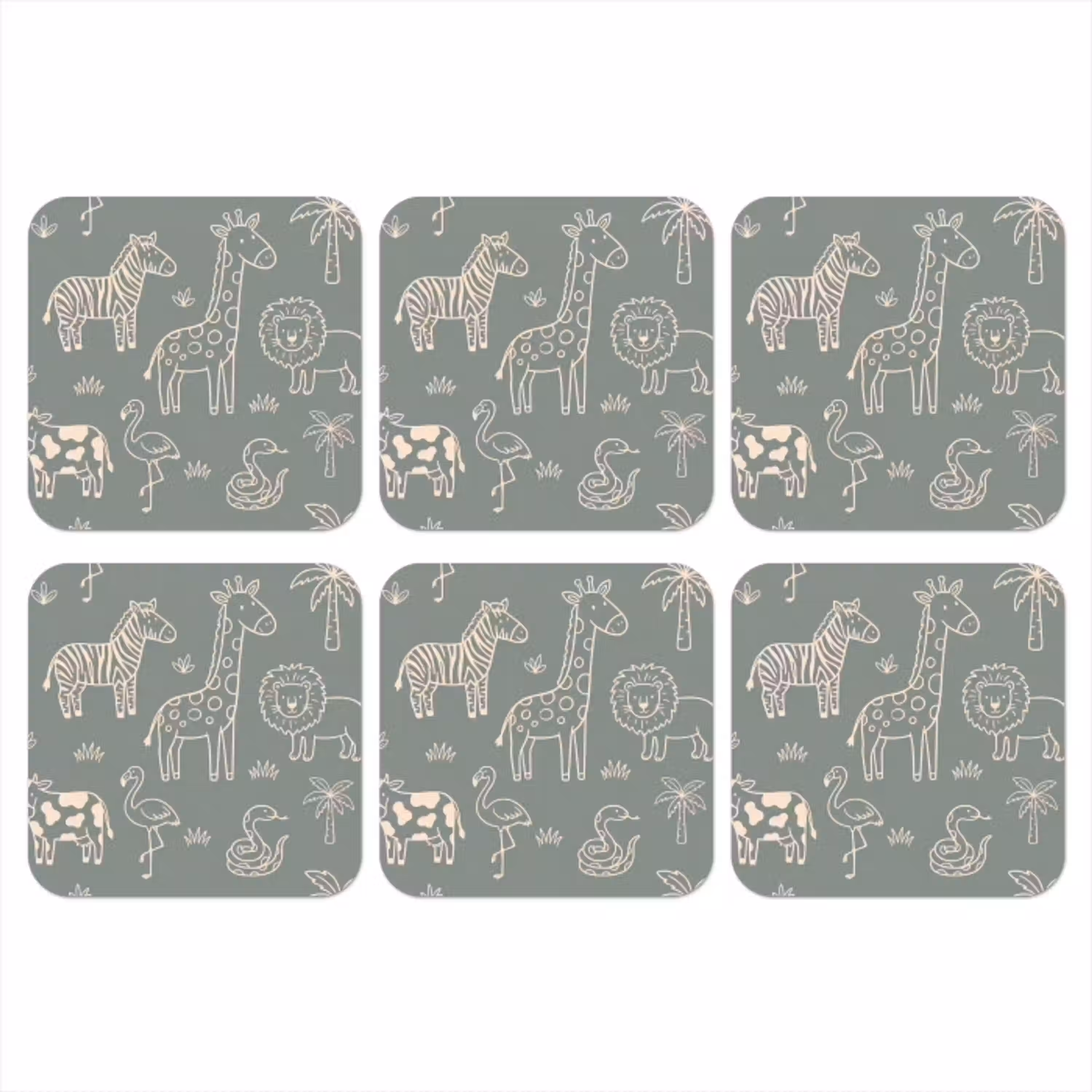 Dieren - Safari - Patroon - Illustratie - Groen onderzetter kurk middel -3d