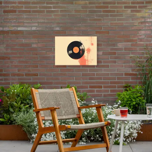 Vinylplaat - Zwart - Verfspatten - Retro Tuinposter op houten frame 2 cm dik klein -sfeer3