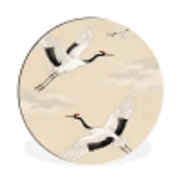 Kraanvogels - Bloesem - Beige Wandcirkel aluminium klein -3d
