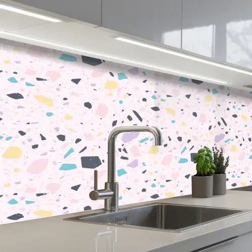 Terrazzo -  Patroon - Zacht - Snoep keuken achterwand 2 middel 871 -3d_schuin