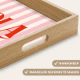 Hola - Quote -  Strepen - Pastel - Roze - Rood - Wit Dienblad Rechthoek middel -USP_HandgreepNL