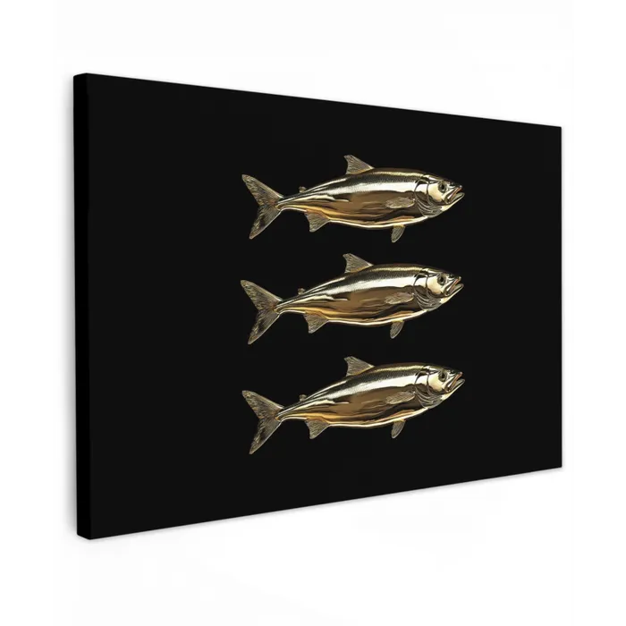 Vissen - Goud - Zwart canvas 2cm klein -z3d