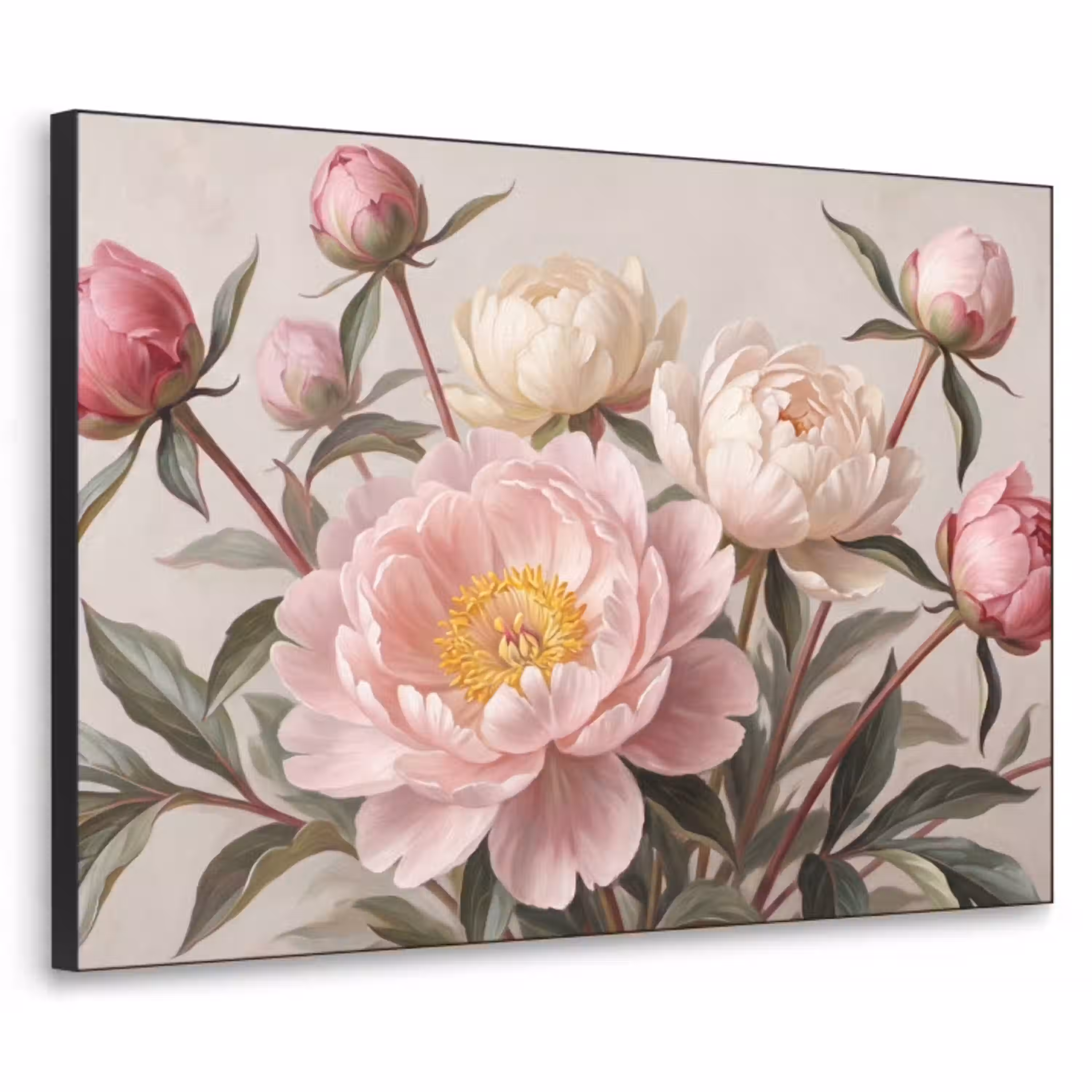 Pioenrozen - Boeket - Roze Textielframe zwart klein -3d