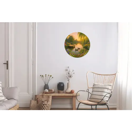 Eenden - Vijver - Bloemen Wandcirkel aluminium klein -woonkamer