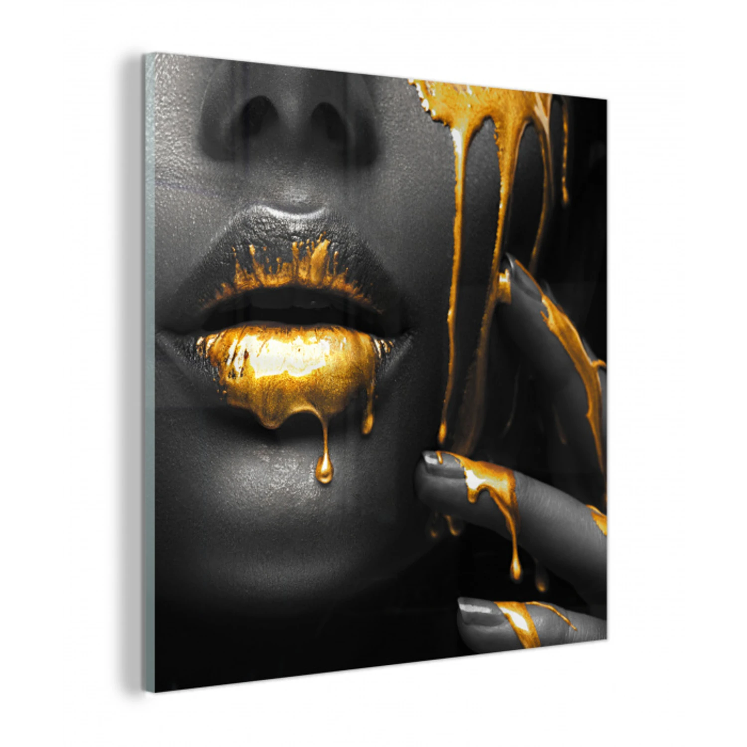 Vrouw - Zwart - Goud - Gezicht - Lippen plexiglas 5mm klein -z3d