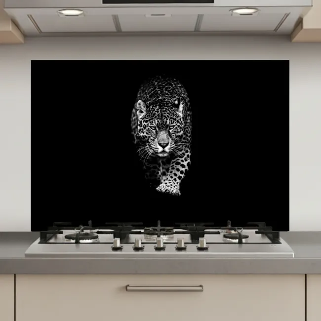 Dieren - Zwart - Luipaard - Wit - Wild keuken achterwand spatscherm klein -3d_website