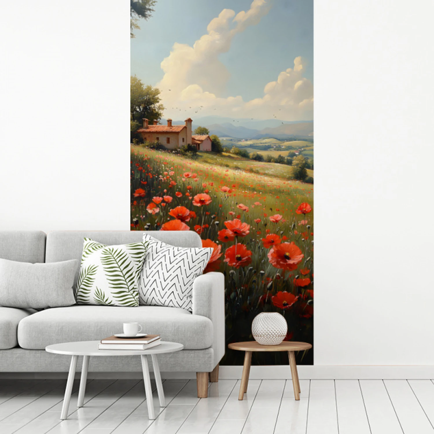 Klaprozen - Rood - Heuvels - Landschap fotobehang vinyl groot -woonkamer