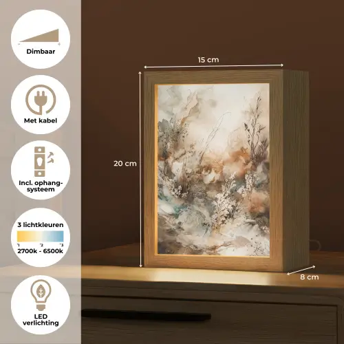 Abstract - Beige - Verf - Kunst - Natuur - Bloemen Light Box met kabel (Tafellamp) klein -USP_NL