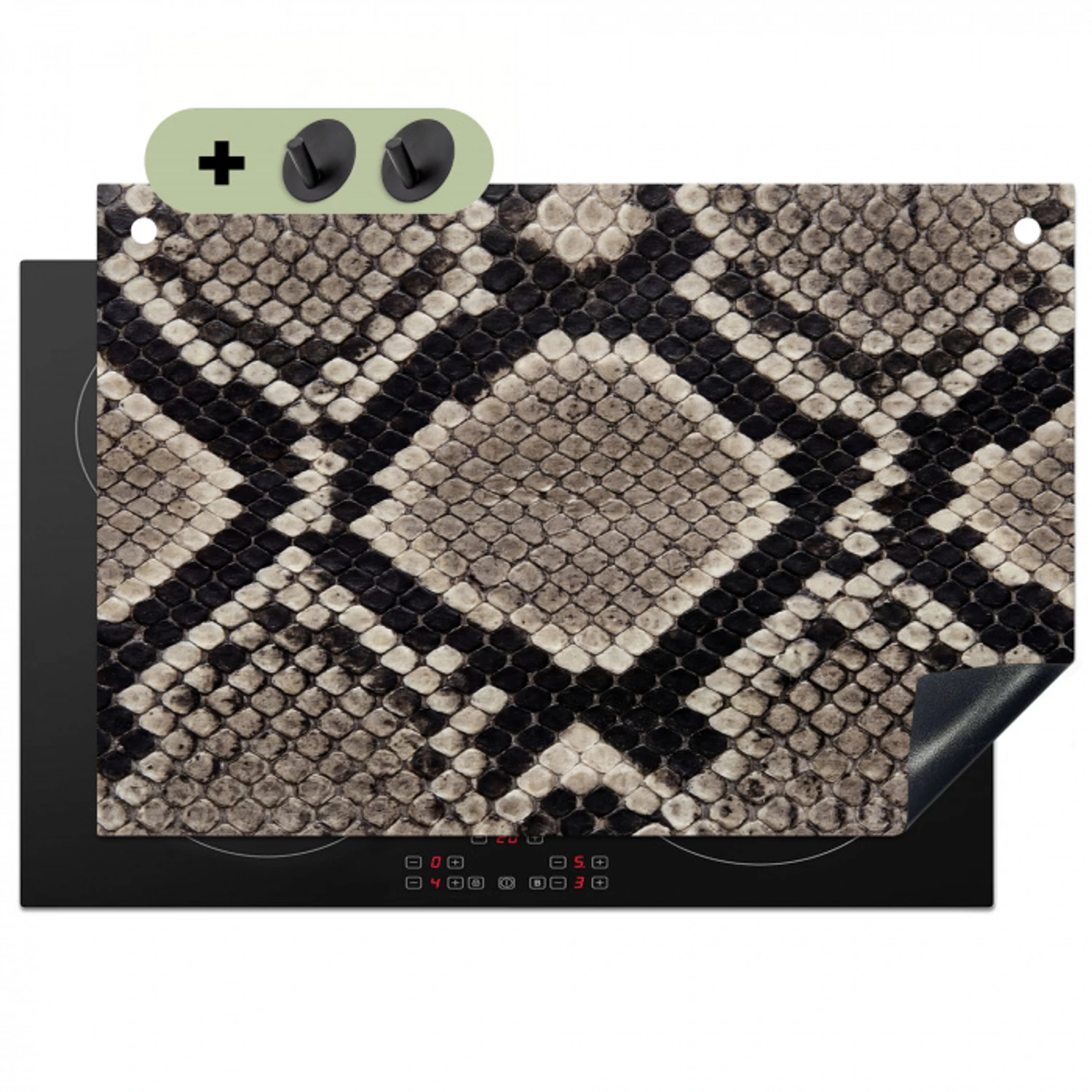 Slangenleer - Patroon - Beige Inductie beschemer met haakjes klein -3d
