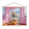 Pink - City - Bloemen textielposter latten blank klein -3d