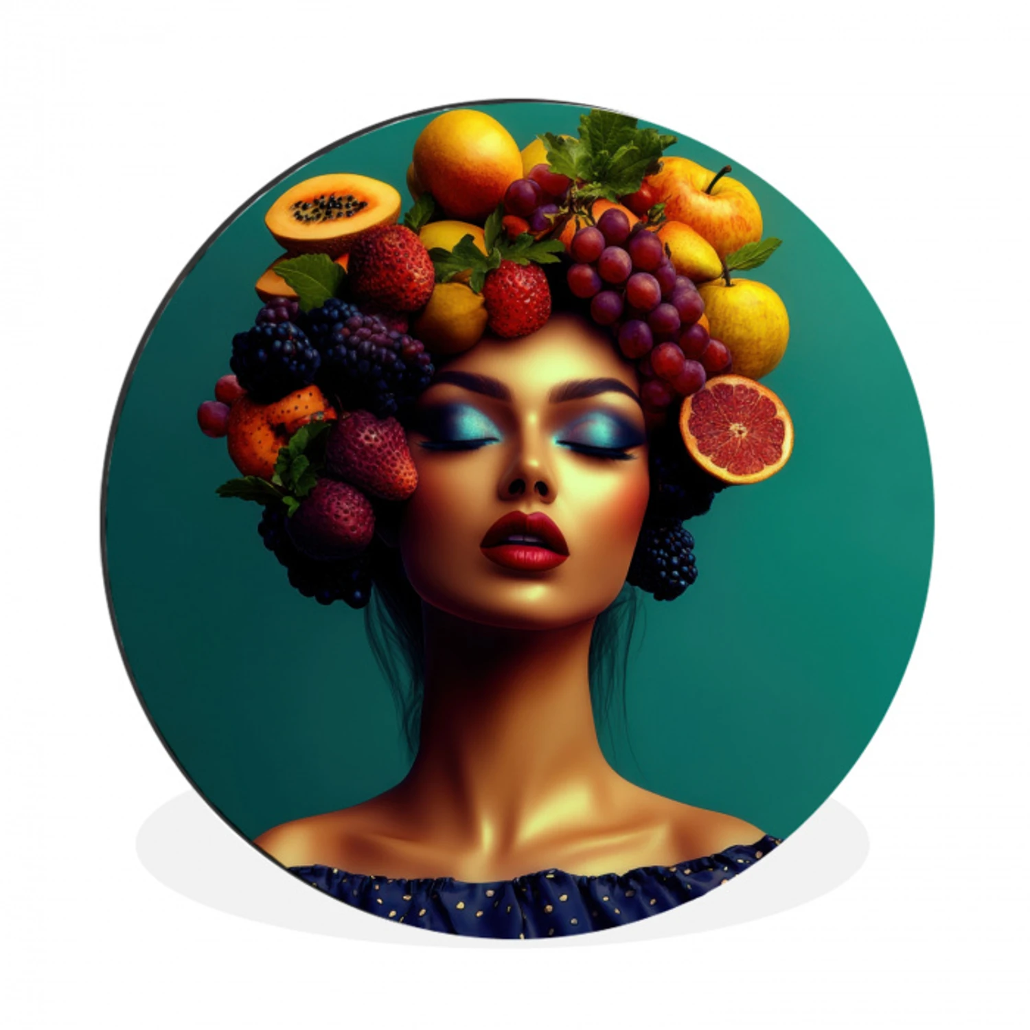 Vrouw - Hoodtooi - Tropisch - Fruit - Druiven Wandcirkel aluminium klein -3d