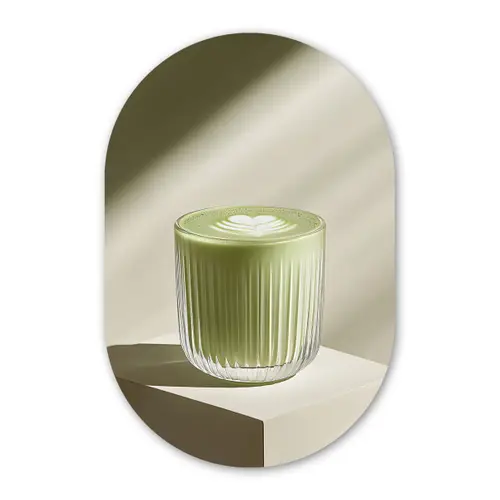 Matcha - Glas - Groen - Minimalistisch Wandcirkel Ovaal Forex klein -3d