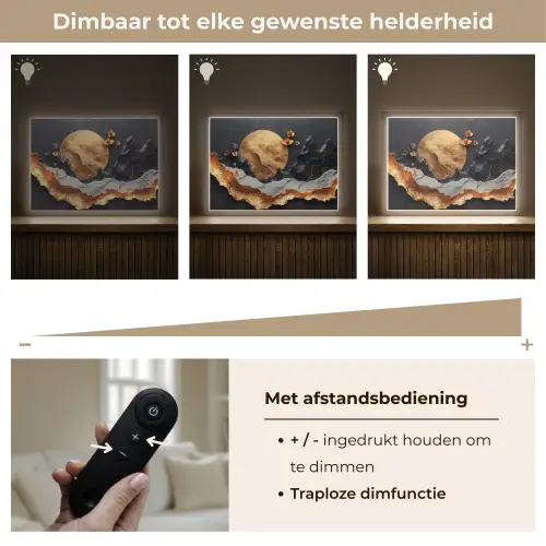 Kunst - Goud - Modern - Abstract Light Box met batterij (Wandlamp) middel -USP_dimbaarNL