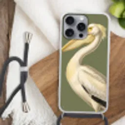 Pelikaan - Wit - Vogel - Klassiek - Natuur Hoesje iPhone 16 Pro Max met koord klein -sfeer4