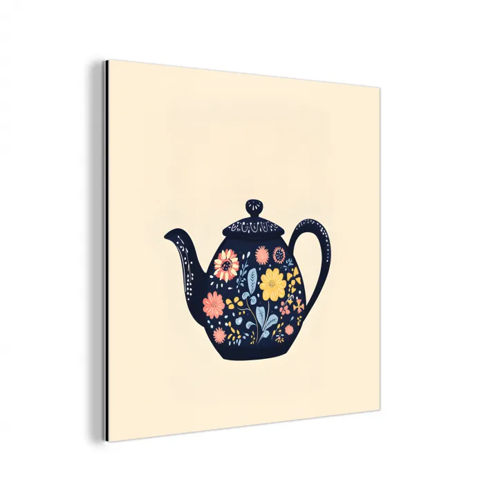 Theepot - Kleurrijk - Bloemen aluminium wit klein -3d