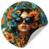 Vrouw - Bloemen - Oranje - Blauw - Modern Wandcirkel behangsticker klein -3d