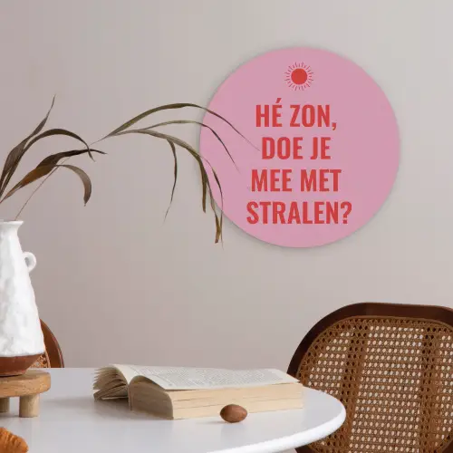 Roze - Zon - Quote Akoestische PET Vilt - Rond klein -sfeer3