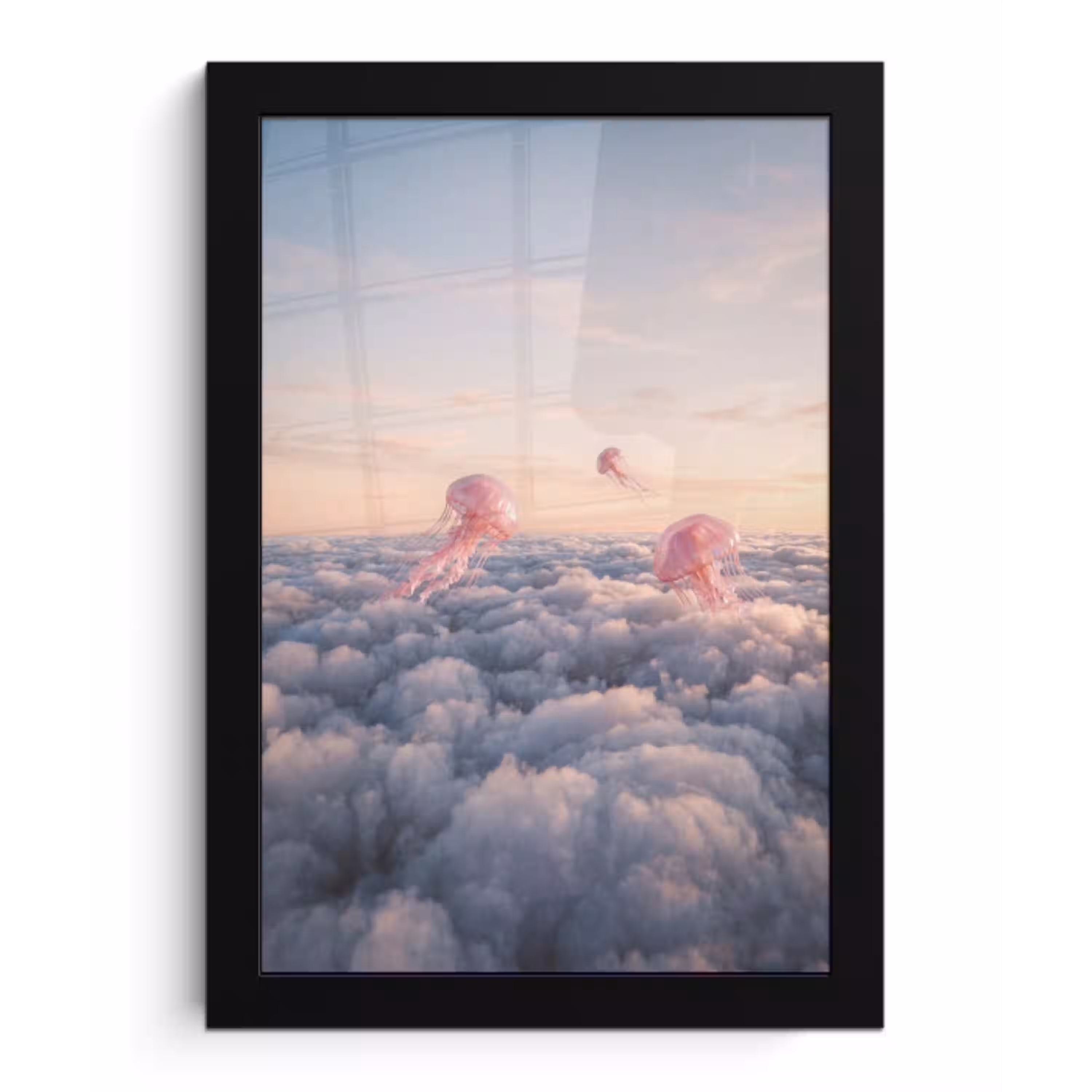 Roze dier - Wolken fotolijst zwart zonder passe partout klein -3d