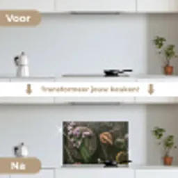 Bieslook Bloesem en Antieke Keukenwaren keuken achterwand spatscherm klein -voor_na_NL