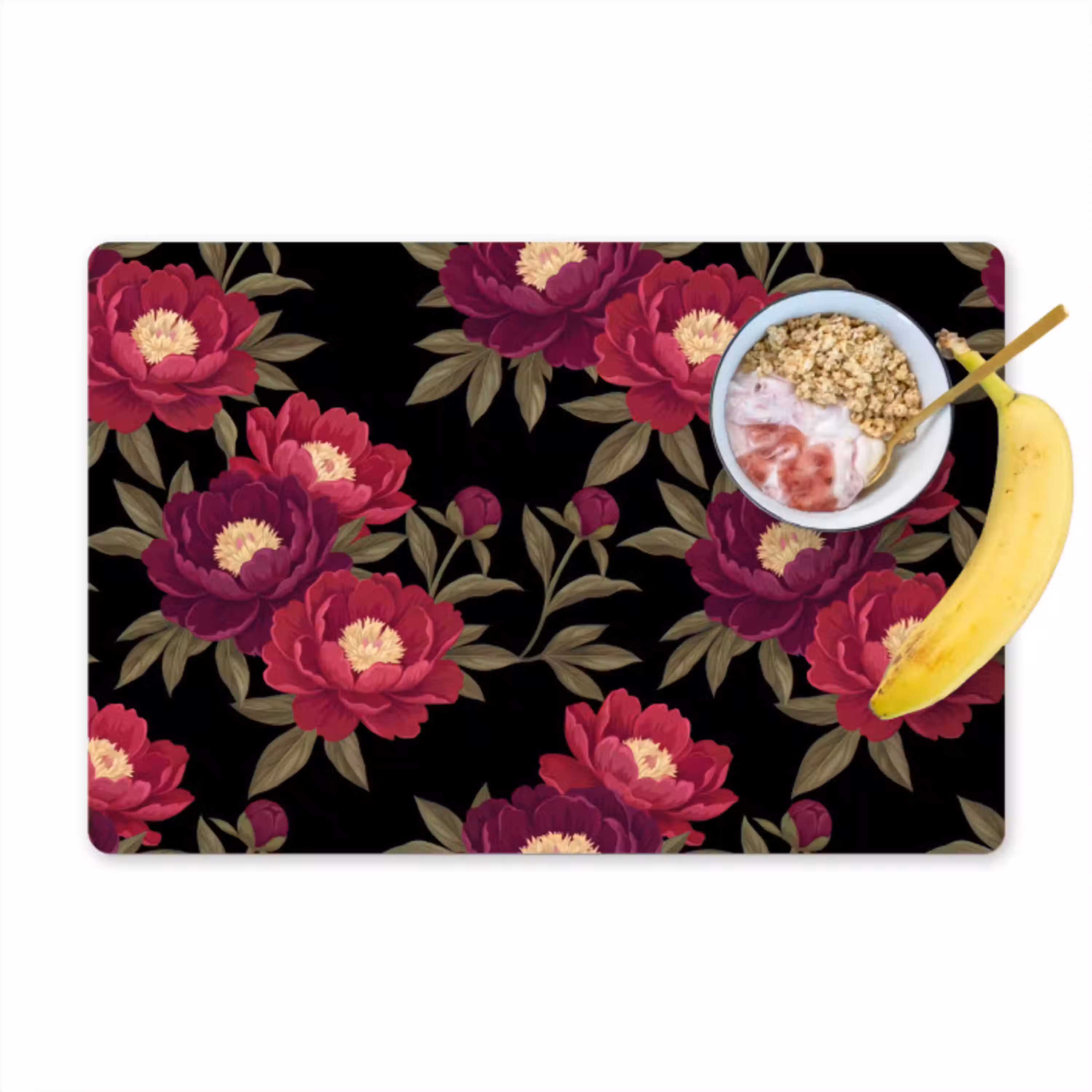 Bloemen - Patroon - Botanisch - Rood - Zwart Placemat vinyl groot -zzzproduct_Kitchenyeah-website