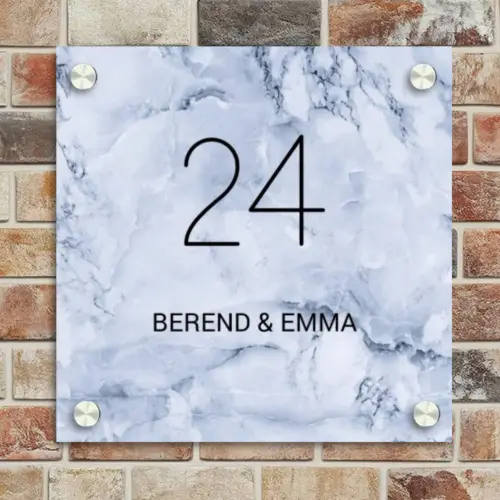 Blauw marmer - Klassiek Naambord Vierkant klein -sfeer2