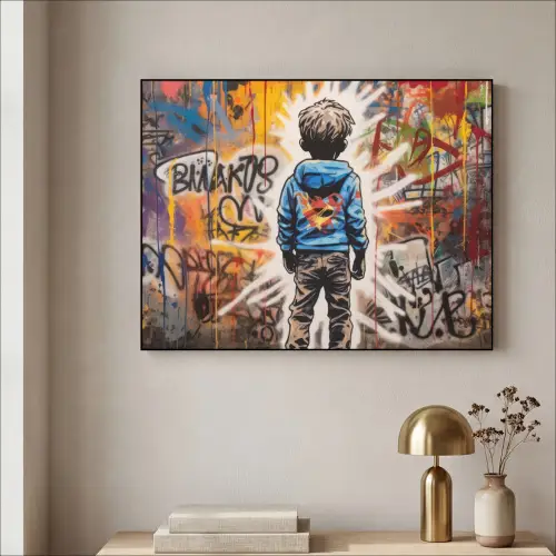 Graffiti - Jongen - Kleuren - Street Art Textielframe zwart klein -sfeer2