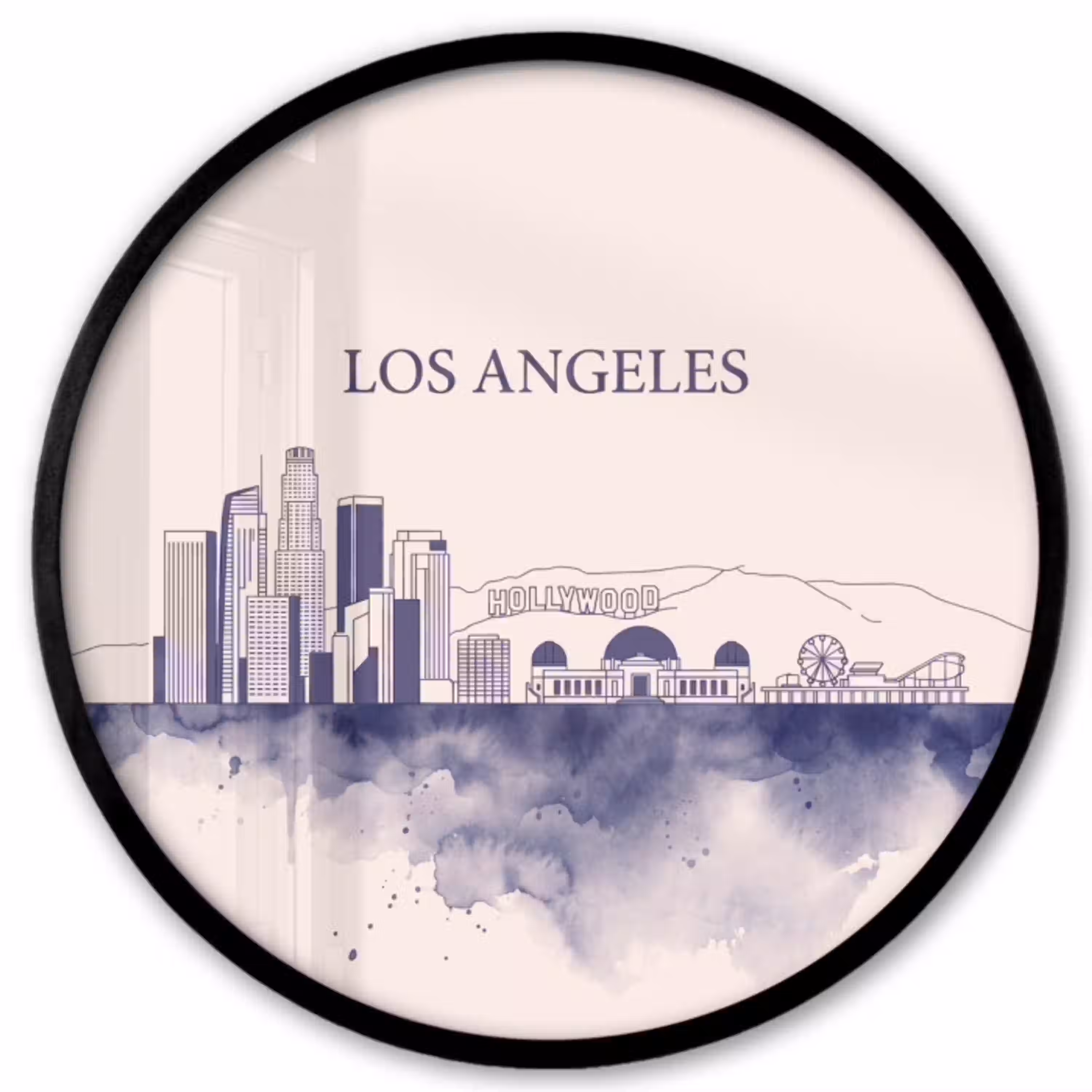Los Angeles - Skyline - Architectuur - Aquarel - Blauw Fotolijst rond zonder passe partout klein -3d