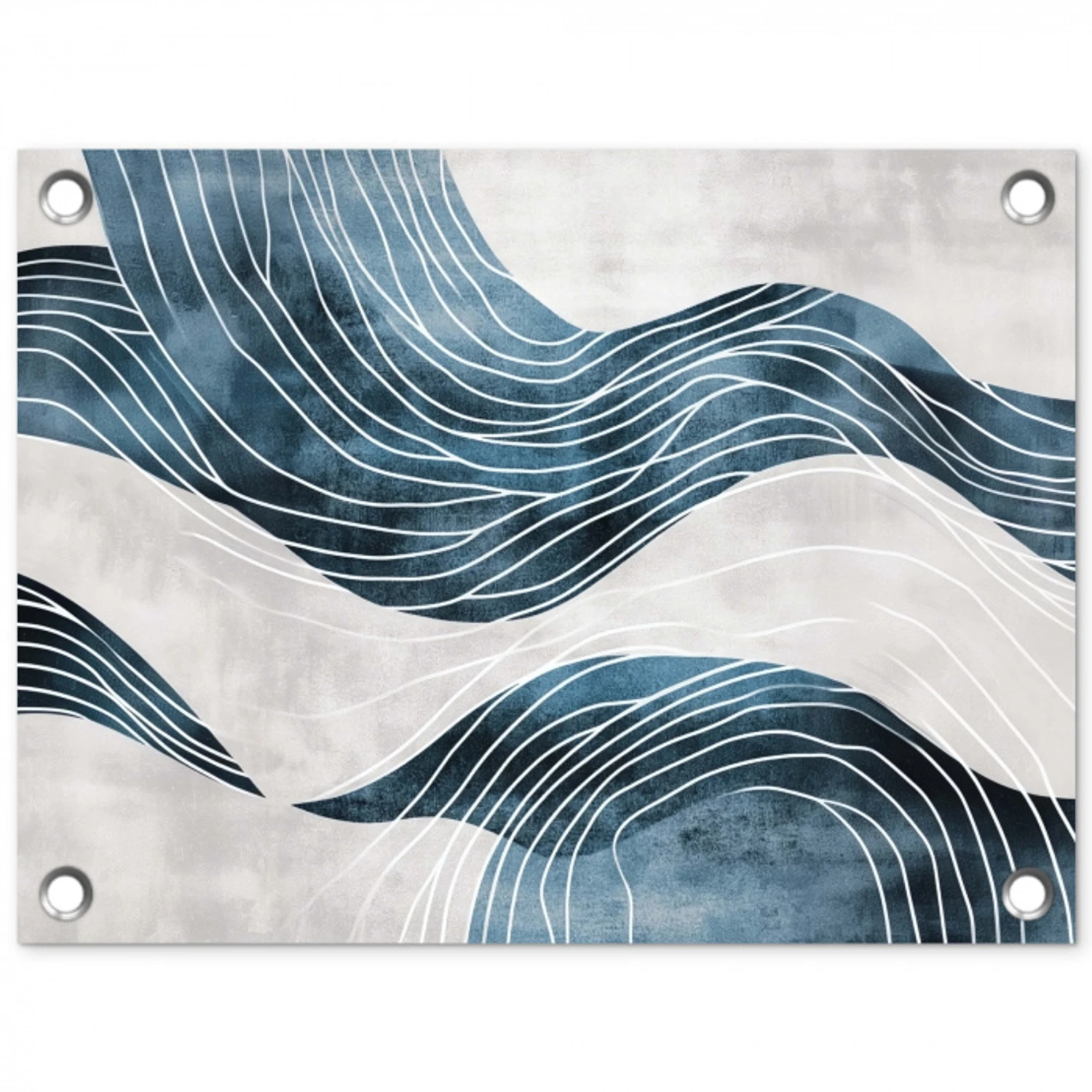 Lijnen - Golven - Abstract - Blauw tuinposter los doek klein -3d